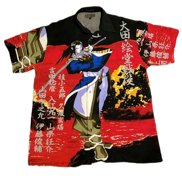 Match One Anime Samurai Button down Short sleeve Shirt Sz Lg - Picture 1 of 4
